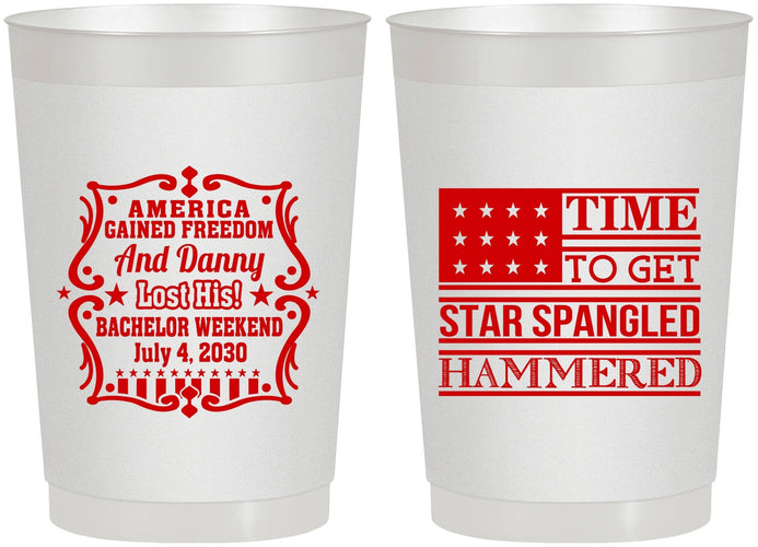 Personalized Bachelor Party 22 oz Frosted Cups - Star Spangled Hammered | 40032