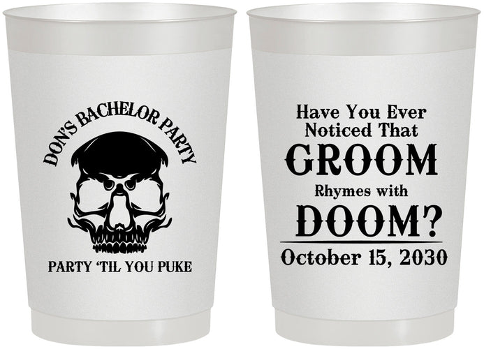 Personalized Bachelor Party 22 oz Frosted Cups - Groom Doom Skull | 40041