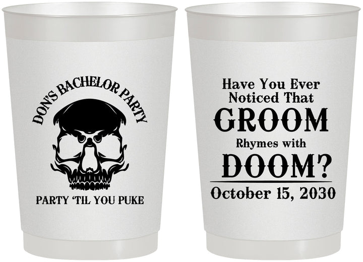 Personalized Bachelor Party 22 oz Frosted Cups - Groom Doom Skull | 40041