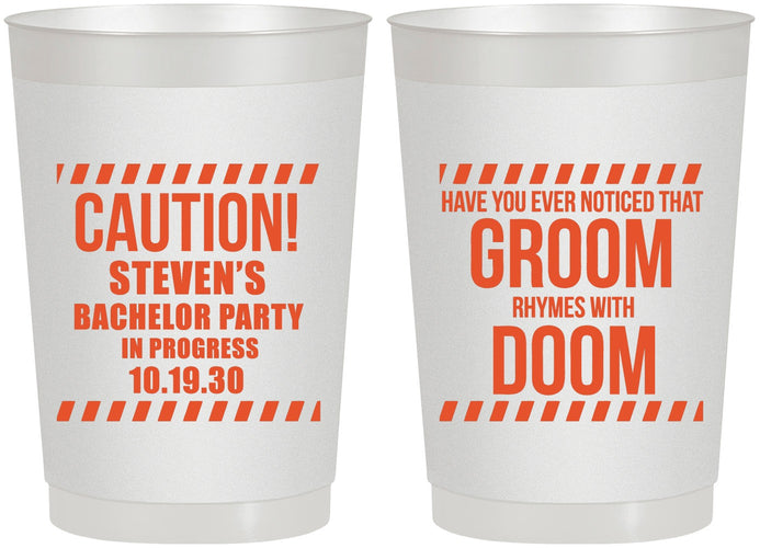 Personalized Bachelor Party 22 oz Frosted Cups - Groom Rhymes Doom | 40042