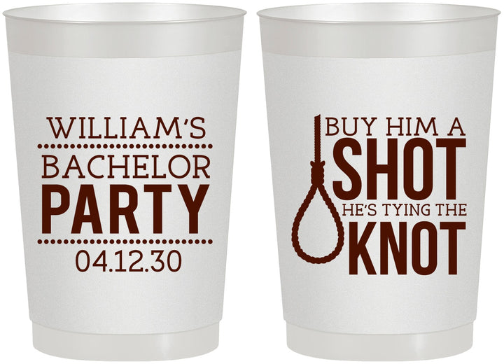 Personalized Bachelor Party 22 oz Frosted Cups - Buy Him A Shot | 40051