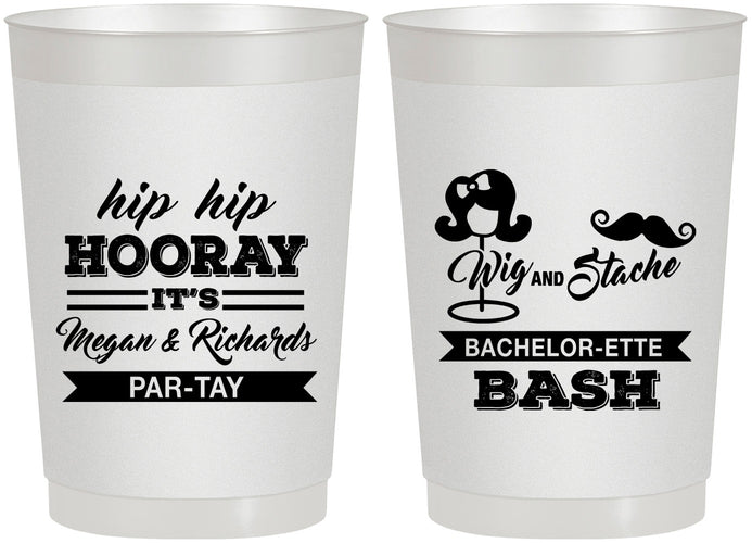 Personalized Bachelor Party 22 oz Frosted Cups - Wig Or Stache | 40058