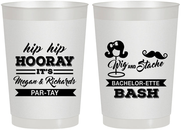 Personalized Bachelor Party 22 oz Frosted Cups - Wig Or Stache | 40058