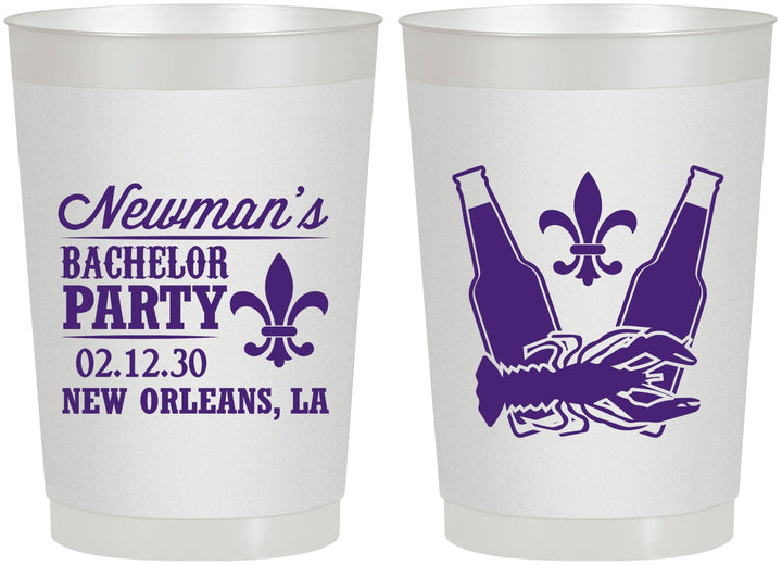 Personalized Bachelor Party 22 oz Frosted Cups - Mardi Gras | 40085