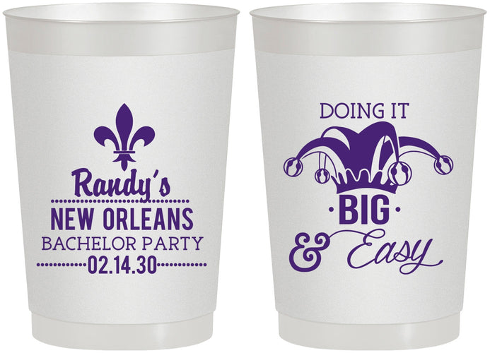 Personalized Bachelor Party 22 oz Frosted Cups - Mardi Gras | 40089