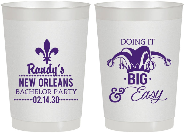 Personalized Bachelor Party 22 oz Frosted Cups - Mardi Gras | 40089
