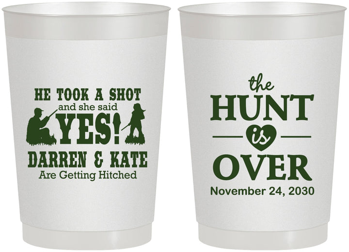 Personalized Wedding 22 oz Frosted Cups - The Hunt Is Over | 403
