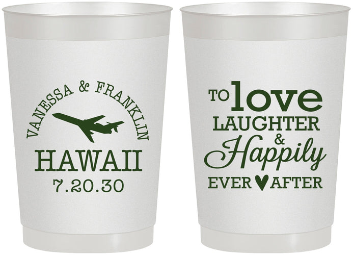 Personalized Wedding 22 oz Frosted Cups - Love Laughter Happily | 404