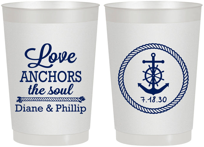 Personalized Wedding 22 oz Frosted Cups - Love Anchors The Soul | 405