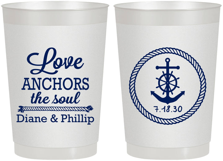 Personalized Wedding 22 oz Frosted Cups - Love Anchors The Soul | 405