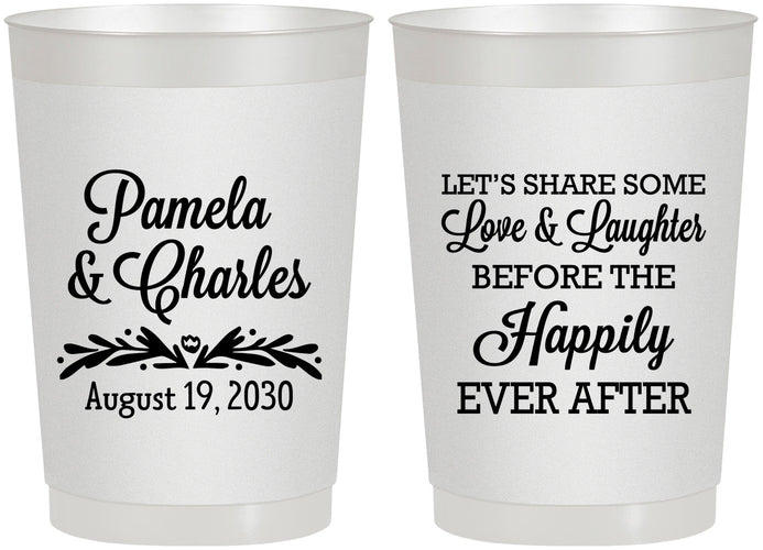 Personalized Wedding 22 oz Frosted Cups - Love Laughter Happily | 409