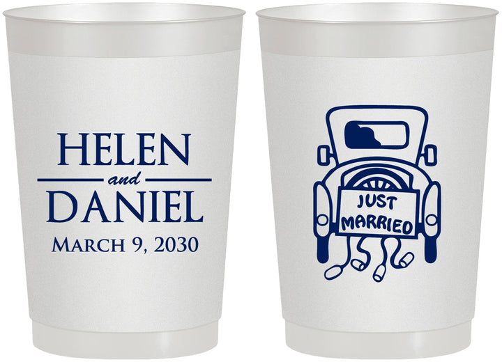 Personalized Wedding 22 oz Frosted Cups - Just Married Old Car | 413