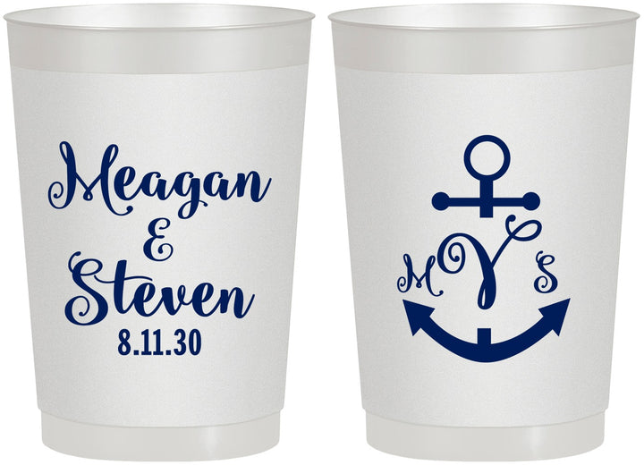 Personalized Wedding 22 oz Frosted Cups - Monogram Nautical | 414