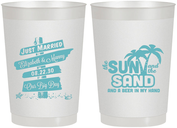 Personalized Wedding 22 oz Frosted Cups - Sun Sand Drink In My Hand | 416