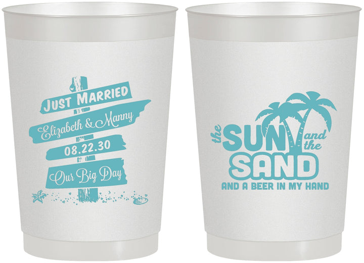 Personalized Wedding 22 oz Frosted Cups - Sun Sand Drink In My Hand | 416