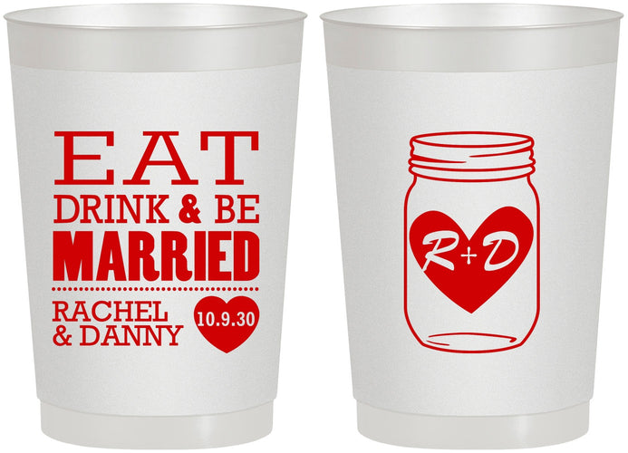 Personalized Wedding 22 oz Frosted Cups - Eat Drink Be Married | 417