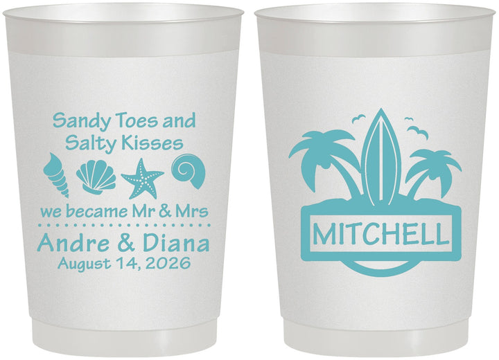Personalized Wedding 22 oz Frosted Cups - Sandy Toes Salty Kisses | 419