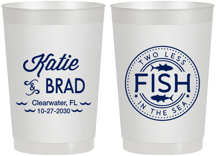 Personalized Wedding 22 oz Frosted Cups - Two Less Fish In The Sea | 421