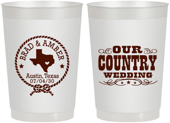 Personalized Wedding 22 oz Frosted Cups - Country Texas | 424