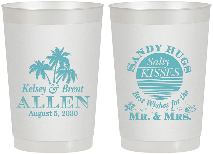 Personalized Wedding 22 oz Frosted Cups - Sandy Hugs Salty Kisses | 425