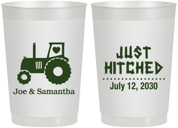 Personalized Wedding 22 oz Frosted Cups - Just Hitched Tractor | 429