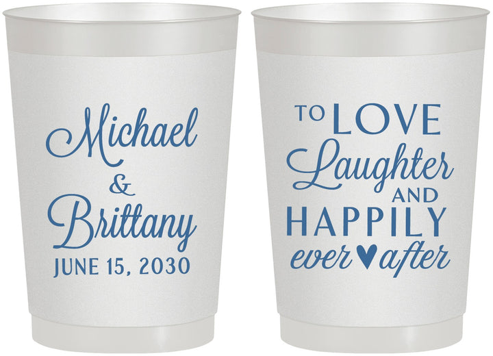 Personalized Wedding 22 oz Frosted Cups - Love Laughter Happily | 432