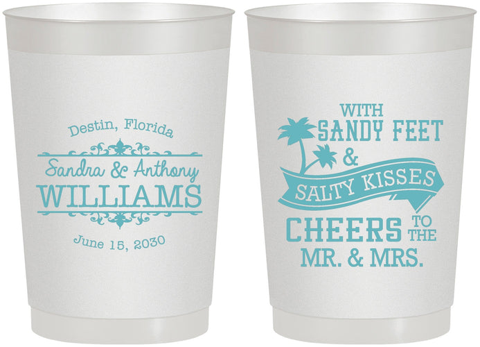 Personalized Wedding 22 oz Frosted Cups - Sandy Feet Salty Kisses | 434