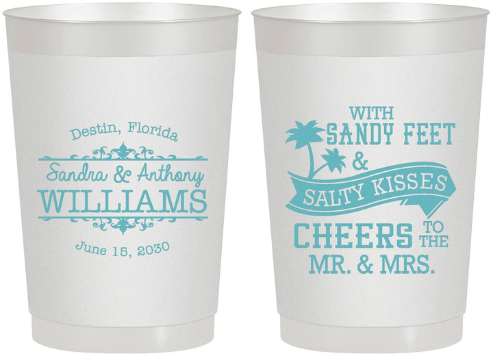 Personalized Wedding 22 oz Frosted Cups - Sandy Feet Salty Kisses | 434
