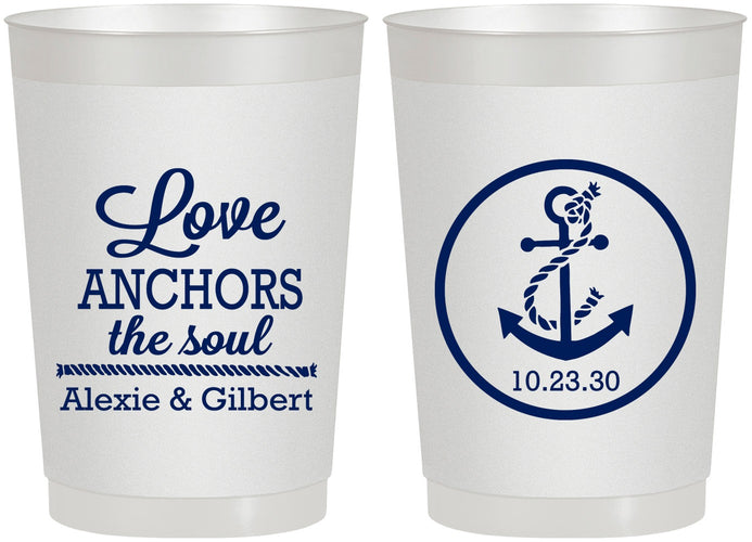 Personalized Wedding 22 oz Frosted Cups - Love Anchors The Soul | 440