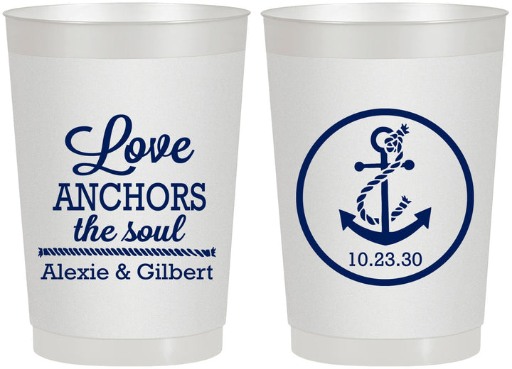Personalized Wedding 22 oz Frosted Cups - Love Anchors The Soul | 440