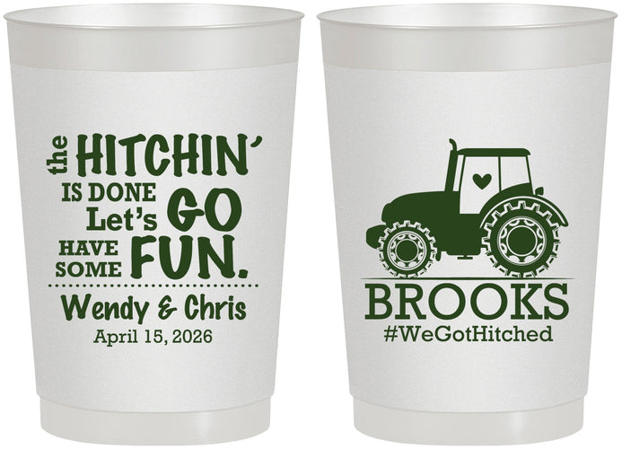 Personalized Wedding 22 oz Frosted Cups - Tractor Hitchin | 448