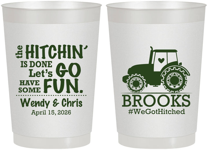 Personalized Wedding 22 oz Frosted Cups - Tractor Hitchin | 448