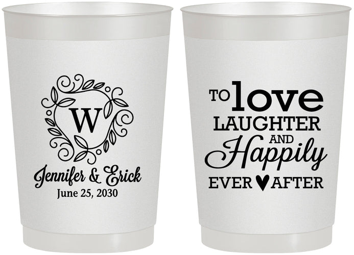 Personalized Wedding 22 oz Frosted Cups - Love Laughter Happily | 461