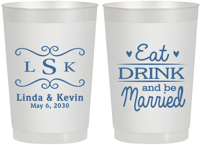 Personalized Wedding 22 oz Frosted Cups - Eat Drink Be Married | 463
