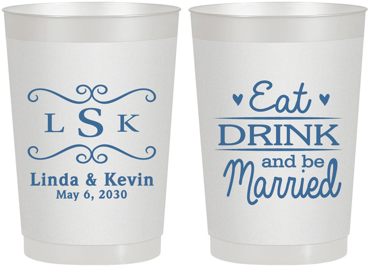 Personalized Wedding 22 oz Frosted Cups - Eat Drink Be Married | 463