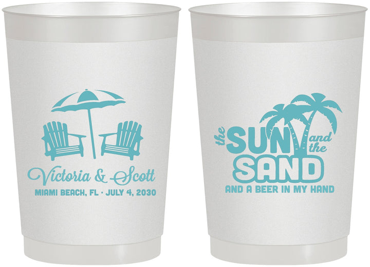 Personalized Wedding 22 oz Frosted Cups - Sun Sand Drink In My Hand | 479