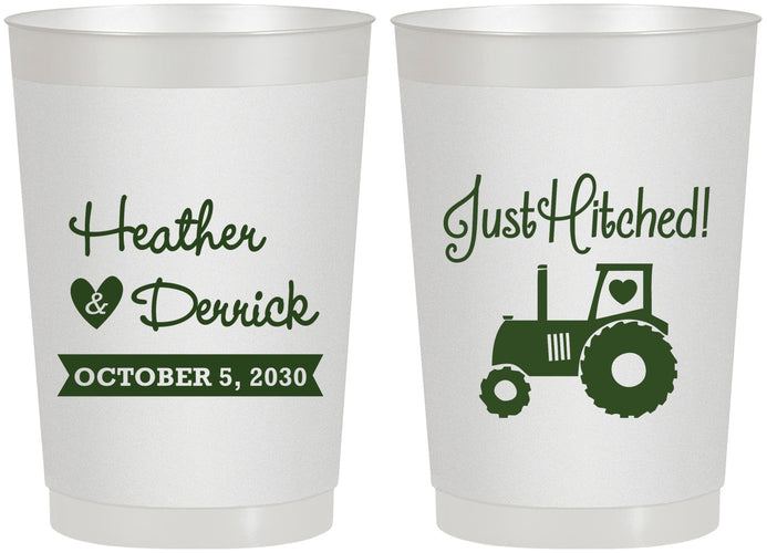 Personalized Wedding 22 oz Frosted Cups - Just Hitched Tractor | 482