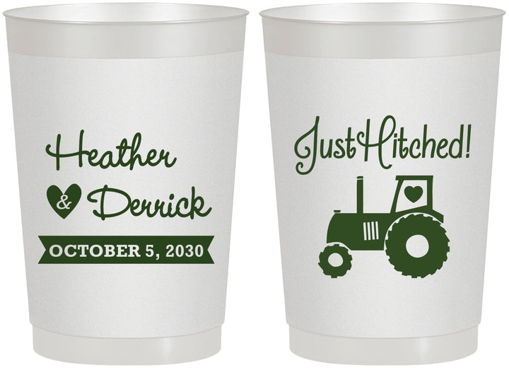 Personalized Wedding 22 oz Frosted Cups - Just Hitched Tractor | 482