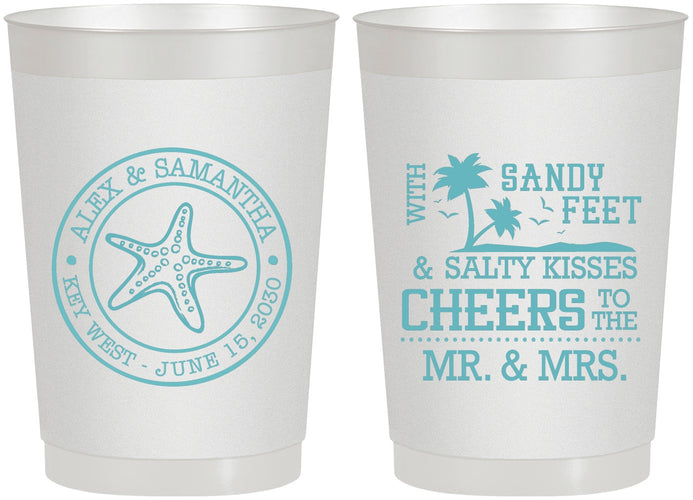 Personalized Wedding 22 oz Frosted Cups - Sandy Feet Salty Kisses | 488