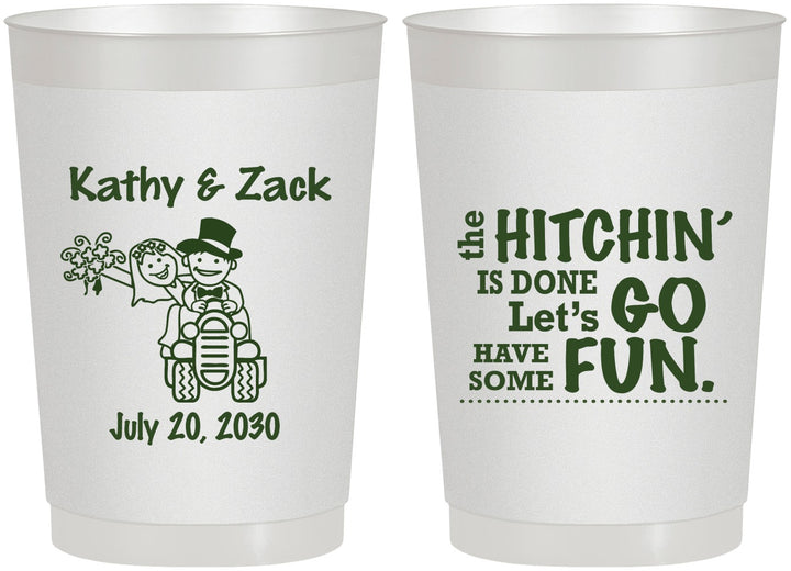 Personalized Wedding 22 oz Frosted Cups - Tractor Hitchin | 489