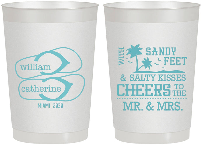 Personalized Wedding 22 oz Frosted Cups - Sandy Feet Salty Kisses | 490