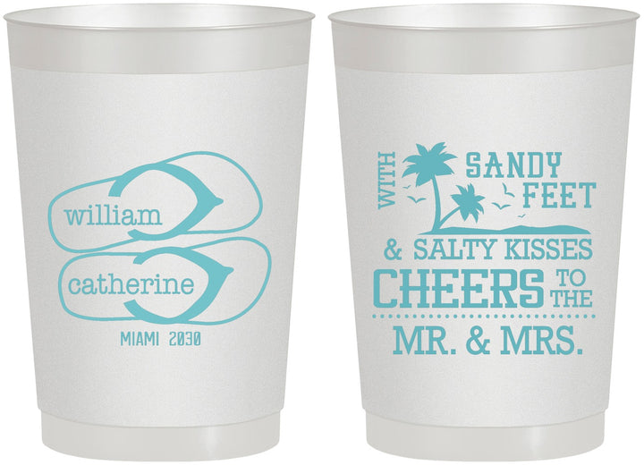 Personalized Wedding 22 oz Frosted Cups - Sandy Feet Salty Kisses | 490