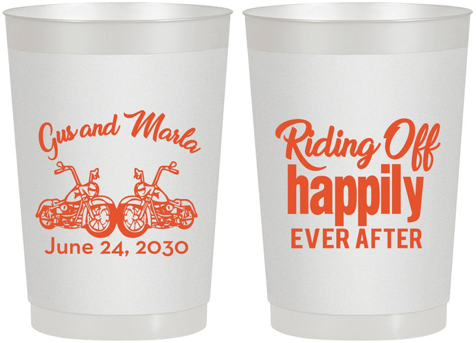 Personalized Wedding 22 oz Frosted Cups - Motorcycle | 493