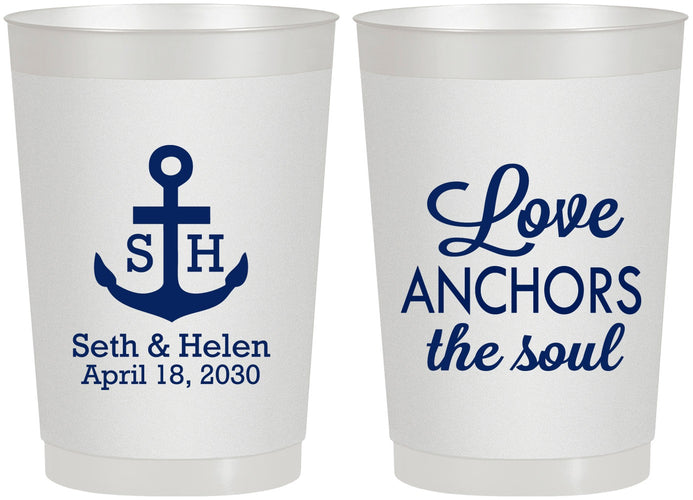 Personalized Wedding 22 oz Frosted Cups - Love Anchors The Soul | 494