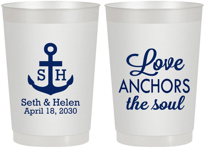 Personalized Wedding 22 oz Frosted Cups - Love Anchors The Soul | 494