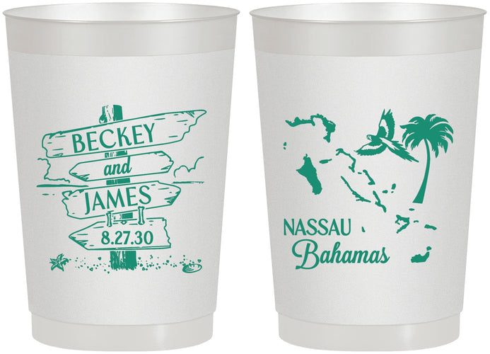 Personalized Wedding 22 oz Frosted Cups - Bahamas | 507