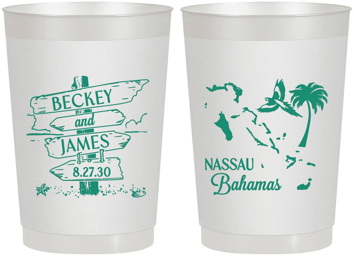 Personalized Wedding 22 oz Frosted Cups - Bahamas | 507