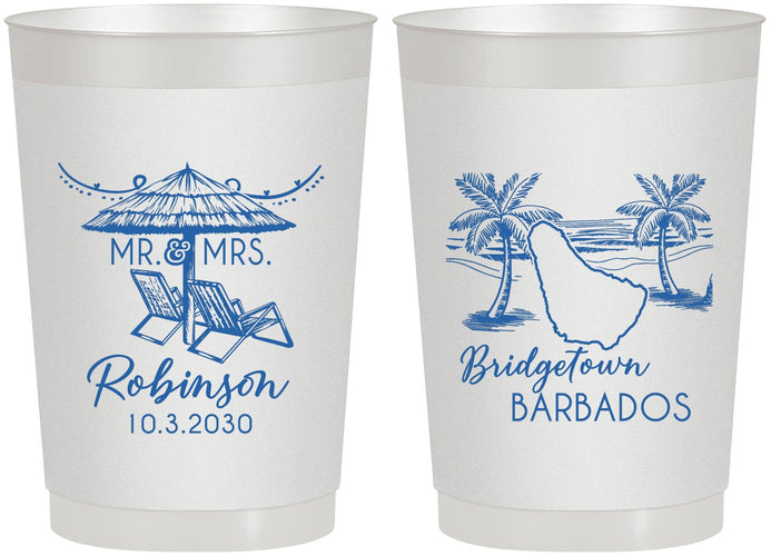 Personalized Wedding 22 oz Frosted Cups - Barbados | 509