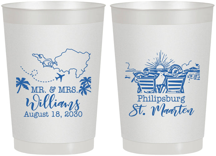 Personalized Wedding 22 oz Frosted Cups - St Maarten | 543