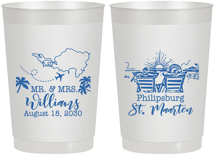 Personalized Wedding 22 oz Frosted Cups - St Maarten | 543